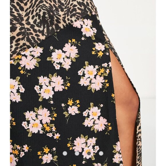 ASOS DESIGN Crinkle Wrap Midi Dress Leopard & Ditsy Floral Print Size 14 - Picture 4 of 13